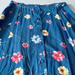 Vintage Bentley Women's Blue Floral Button Skirt  - Colorful Cottagecore Flowy